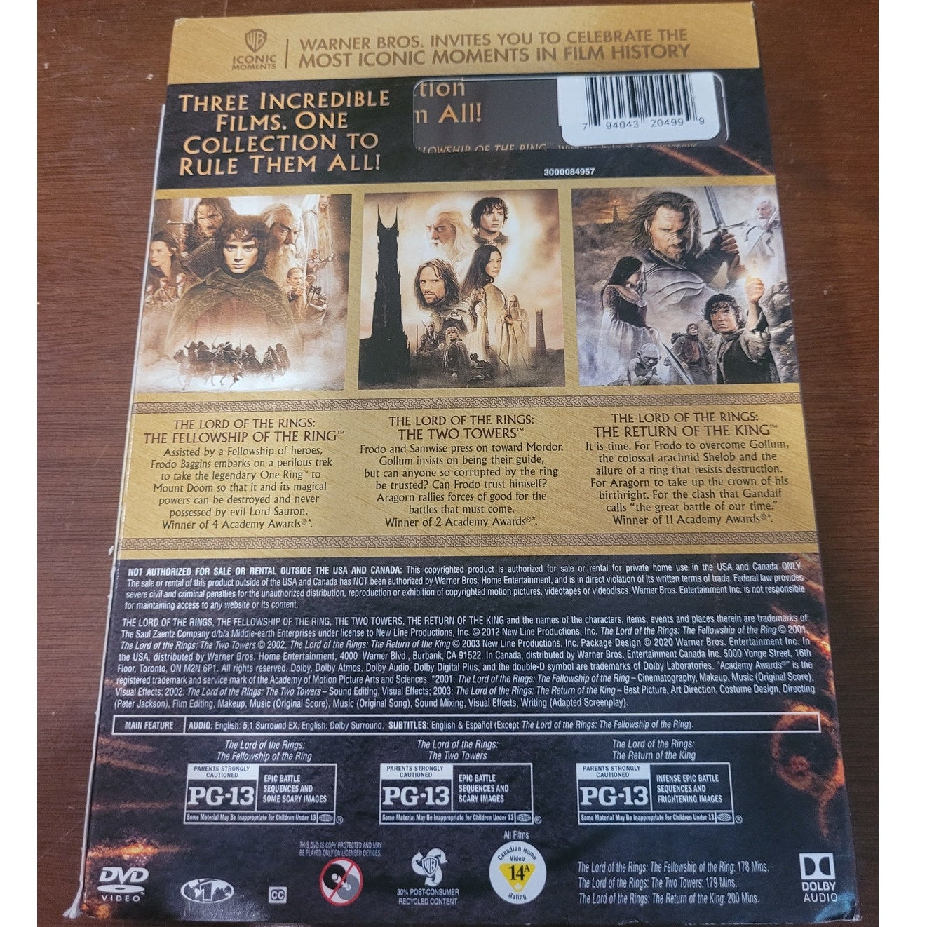 Lord of the Rings DVD 3 Film Theatrical Version Fantasy Adventure Trilogy