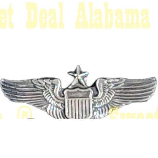 Senior Pilot Wings Hat, Lapel, Patinated Silver Finish Pin 1-1/4"W x 3/8"H