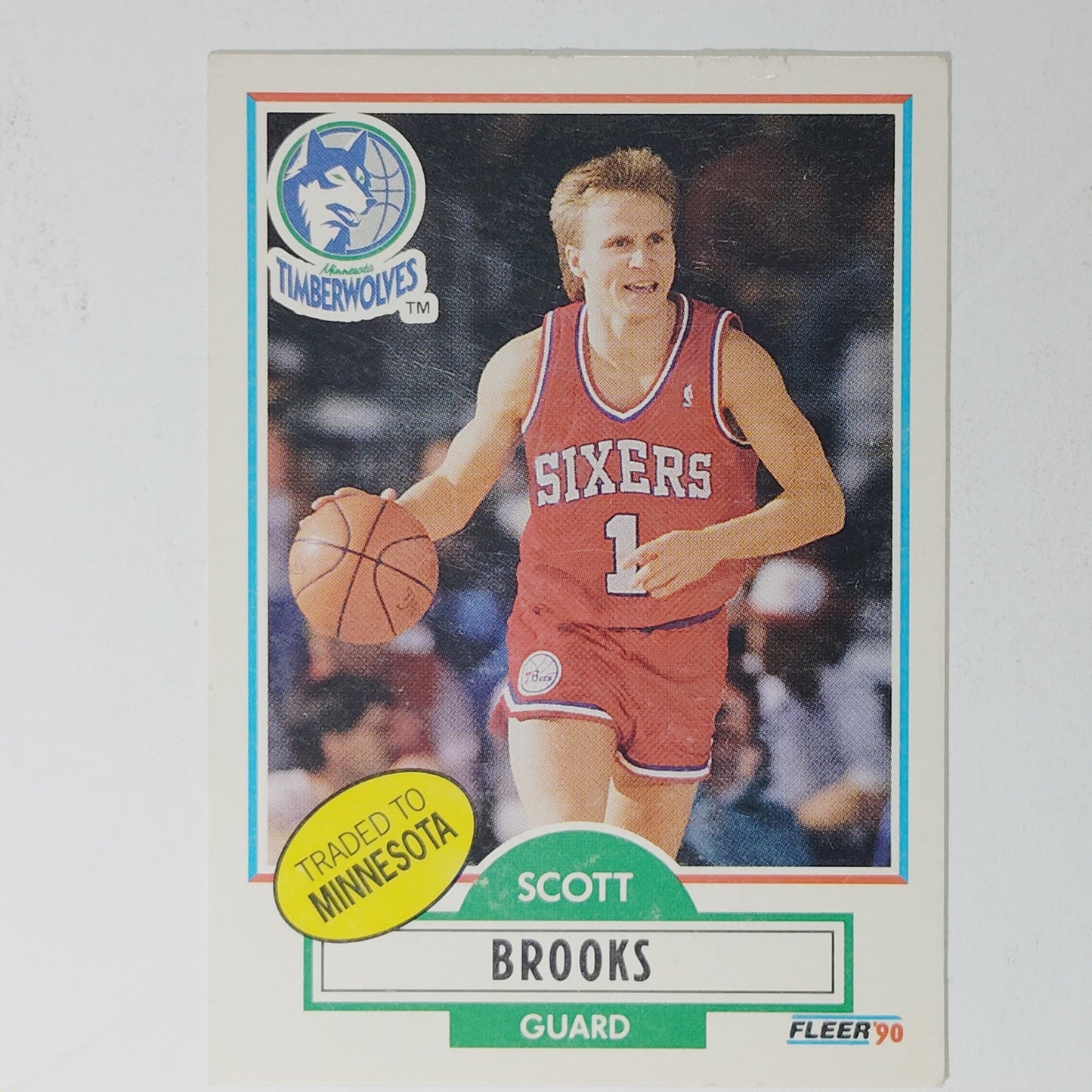 1990 Fleer Scott Brooks #140, Traded to Timberwolves, Sixers Uniform, NBA Card