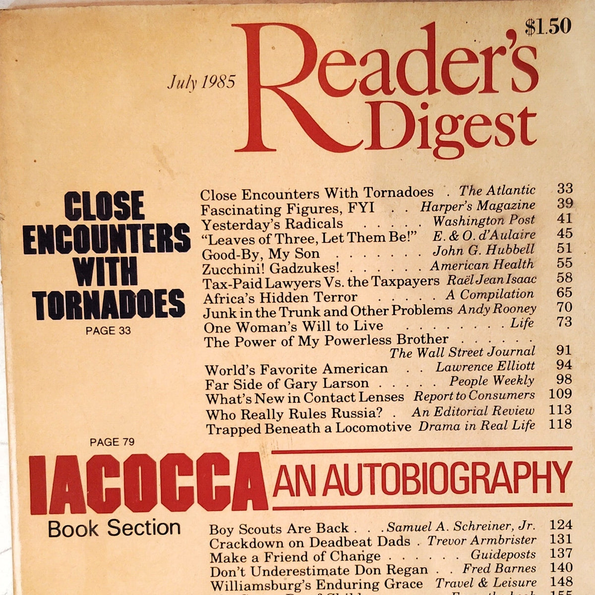 Reader's Digest July 1985 Vintage Magazine Iacocca & Far Side Gary Larson