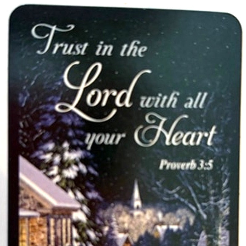 Christian Scripture Fridge Magnet Proverbs 3:5 Winter Village Night Scene 3x2