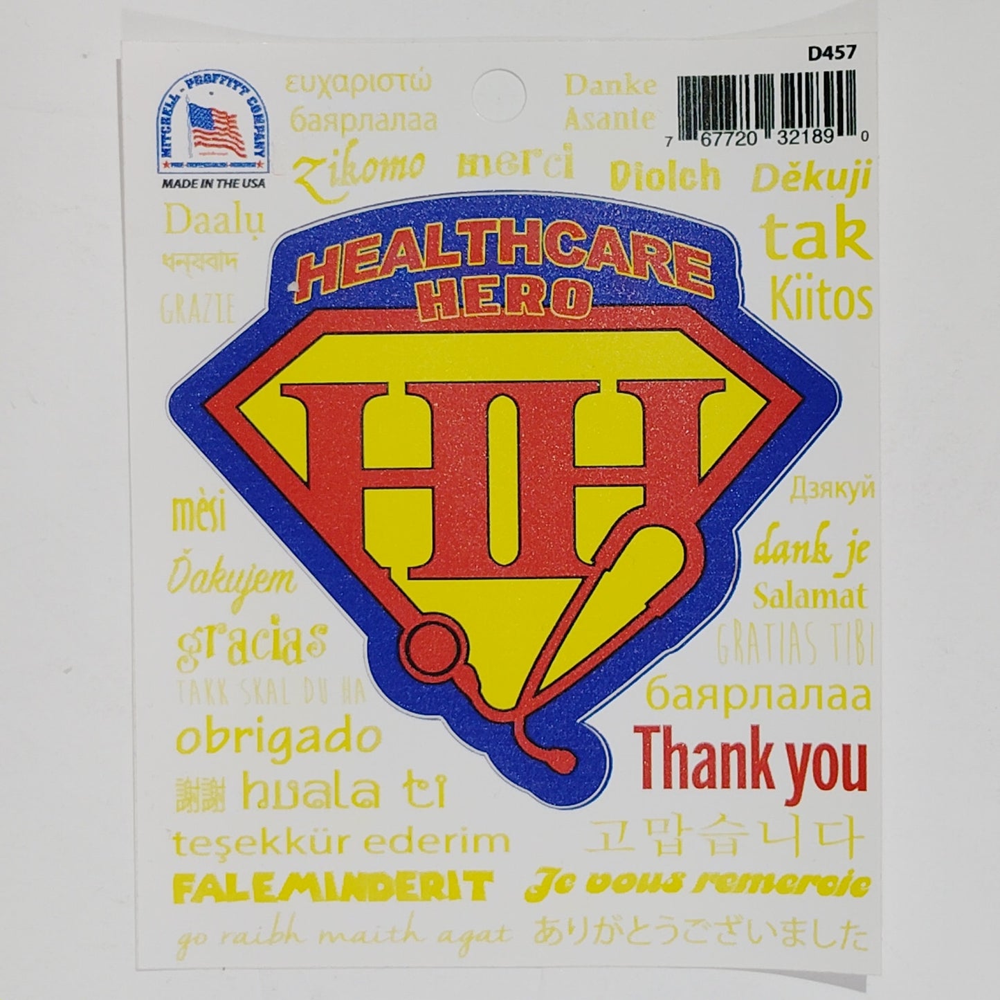 Healthcare Hero HH Decal  4" x 4.75" Vinyl Sticker Multilingual Thank You  D457