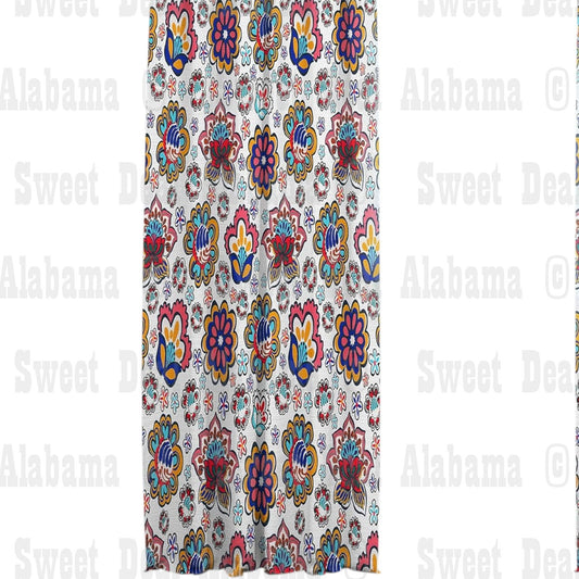 Blackout Curtains 'Retro Handdrawn Flowers II', Single Panel 52"W x 90"L