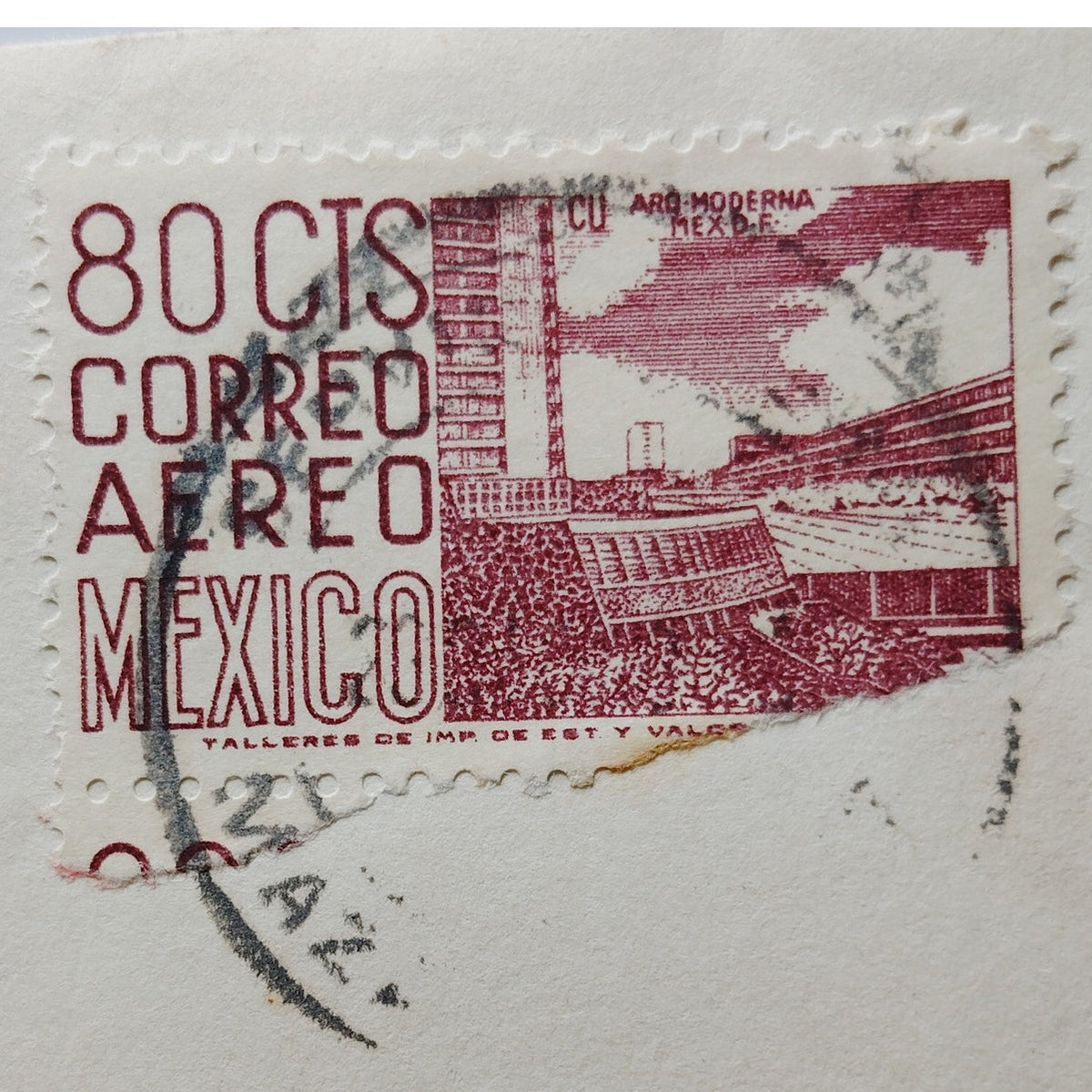 Vintage 60s Mexico Airmail 80 Cts Stamp Cover - Cream & Red Collectible Envelope