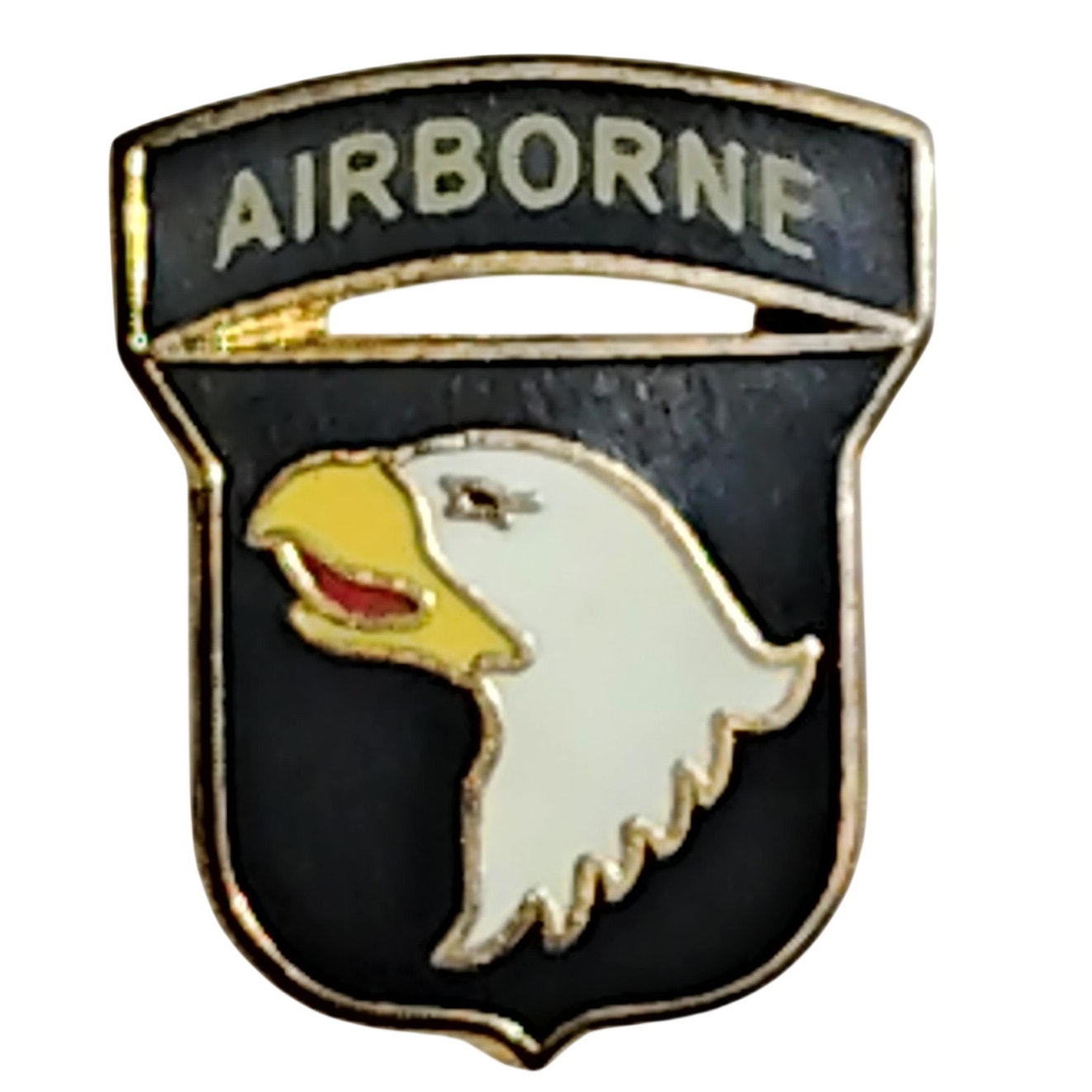 101st Airborne “Screaming Eagles” Hat Lapel Brooch Pin, Enamel, 5/8"H × 1/2"W