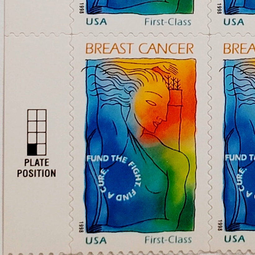 Block of 4 – 1998 USA 40¢ Breast Cancer Research MNH Scott B1 Semipostal