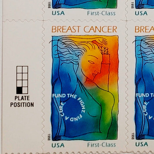 Block of 4 – 1998 USA 40¢ Breast Cancer Research MNH Scott B1 Semipostal