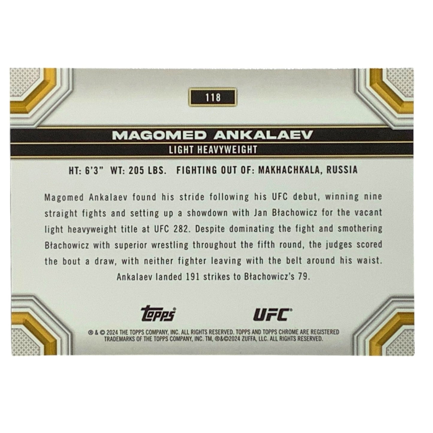 Magomed Ankalaev, UFC Light Heavyweight, Card 118, 2024 Topps Chrome UFC, NM+