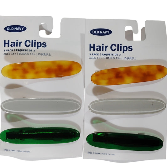 Old Navy Hair Clips, 2 Pks of 3, 6 Long Oval Clips, 3 Colors, 2-3/4" x 5/8"