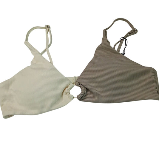 Zaful Ribbed Ring Bikini Tops White Beige Combo Women’s Small (US 4)