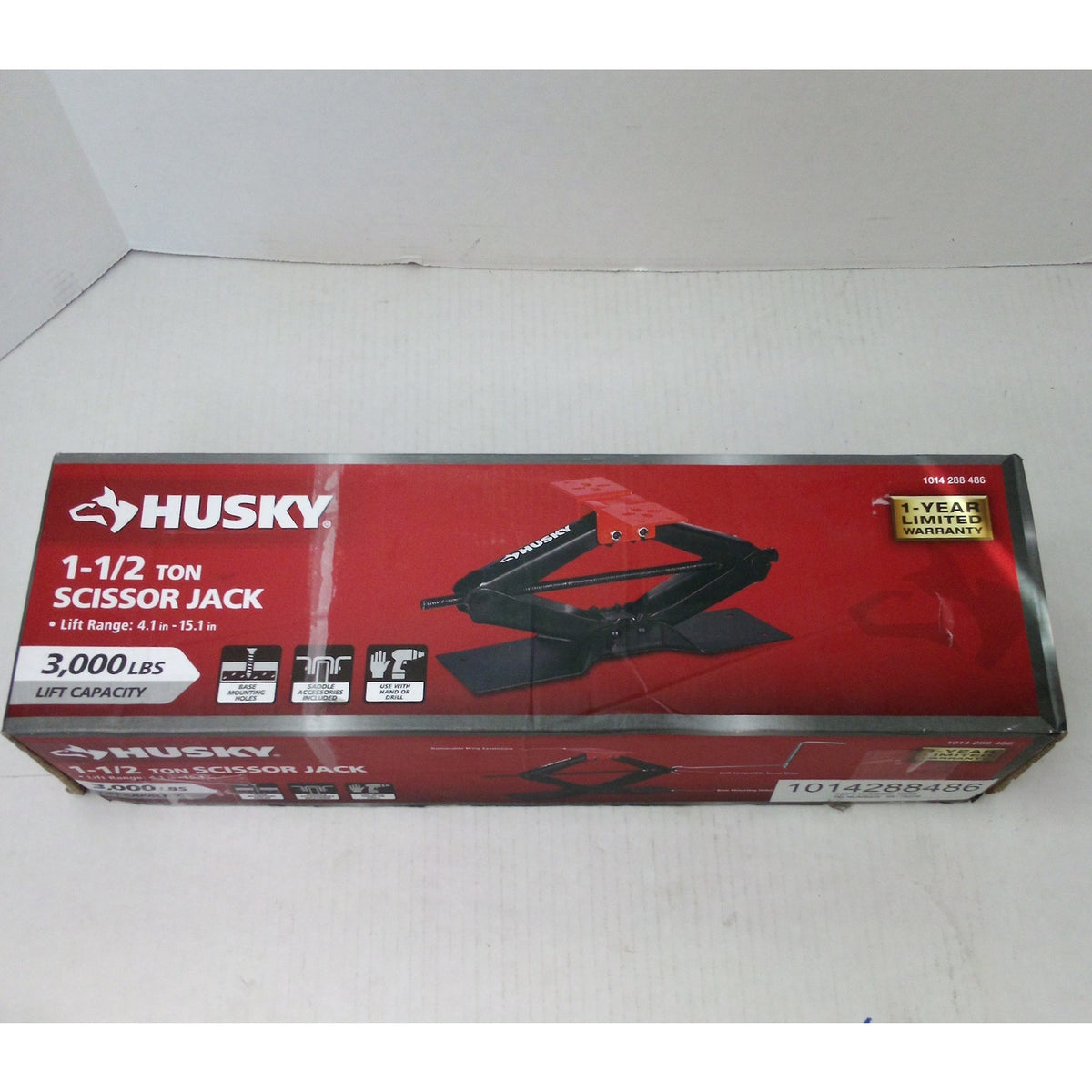 Husky 1-1/2 Ton Scissor Jack 3,000 lbs Steel Car Lift HD00113 Tire Change