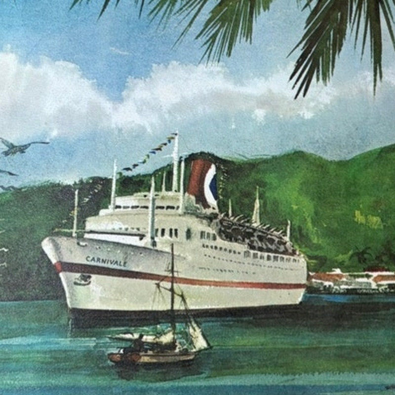 Vintage Carnival Cruise Line "Carnivale" Ship Art Print by C.S. Allen 14x11