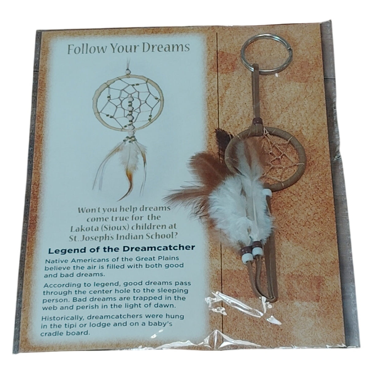 St. Joseph's Indian School Dreamcatcher Keychain Lakota Sioux Brown White