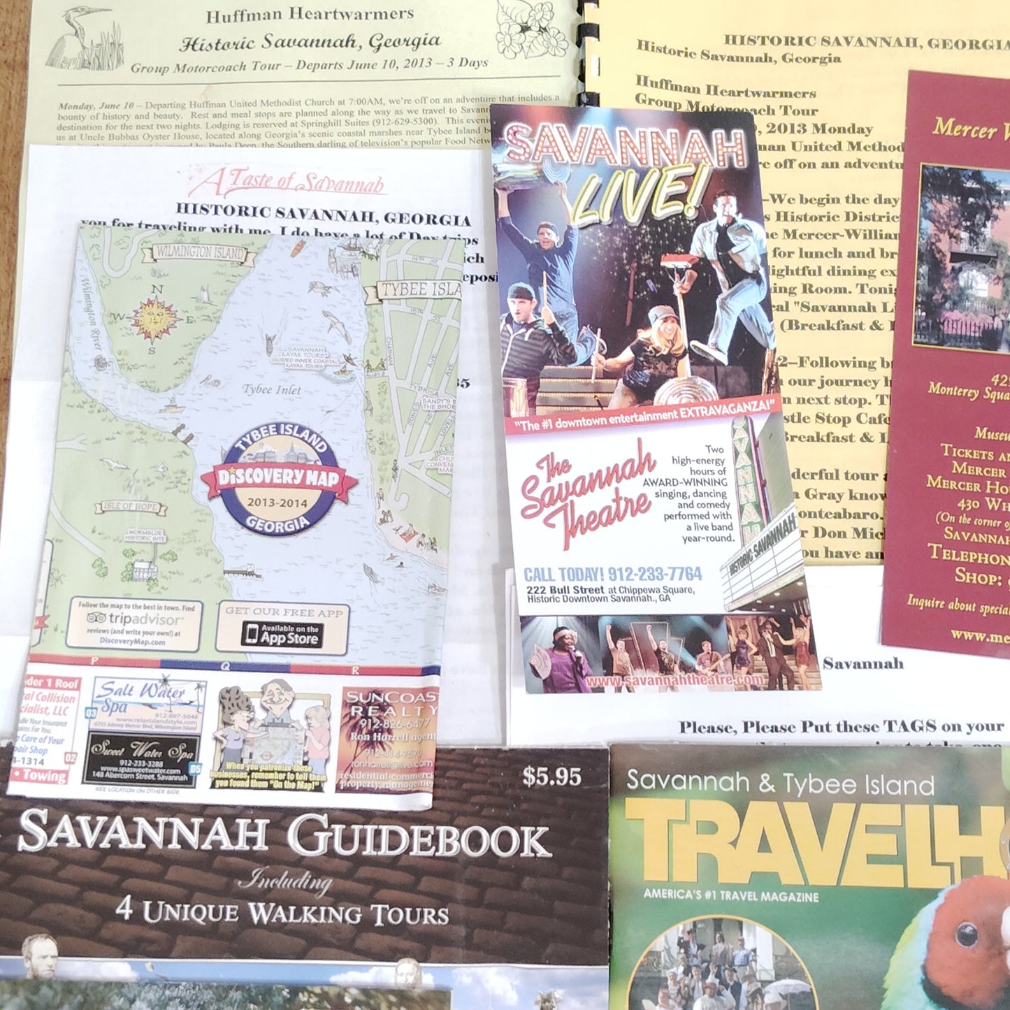 Savannah GA Travel Ephemera Lot - 2013 Collection of Paper & Cardstock Souvenirs