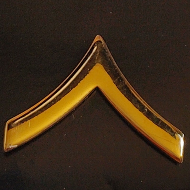 PFC PVT Chevron Style Rank Novelty Hat Lapel Pins Yellow on Black 7/8" × 5/8"