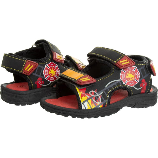 Rugged Bear Kids’ Black/Red Fire Dept. Sport Sandals, Water-Ready Size 5 Toddler
