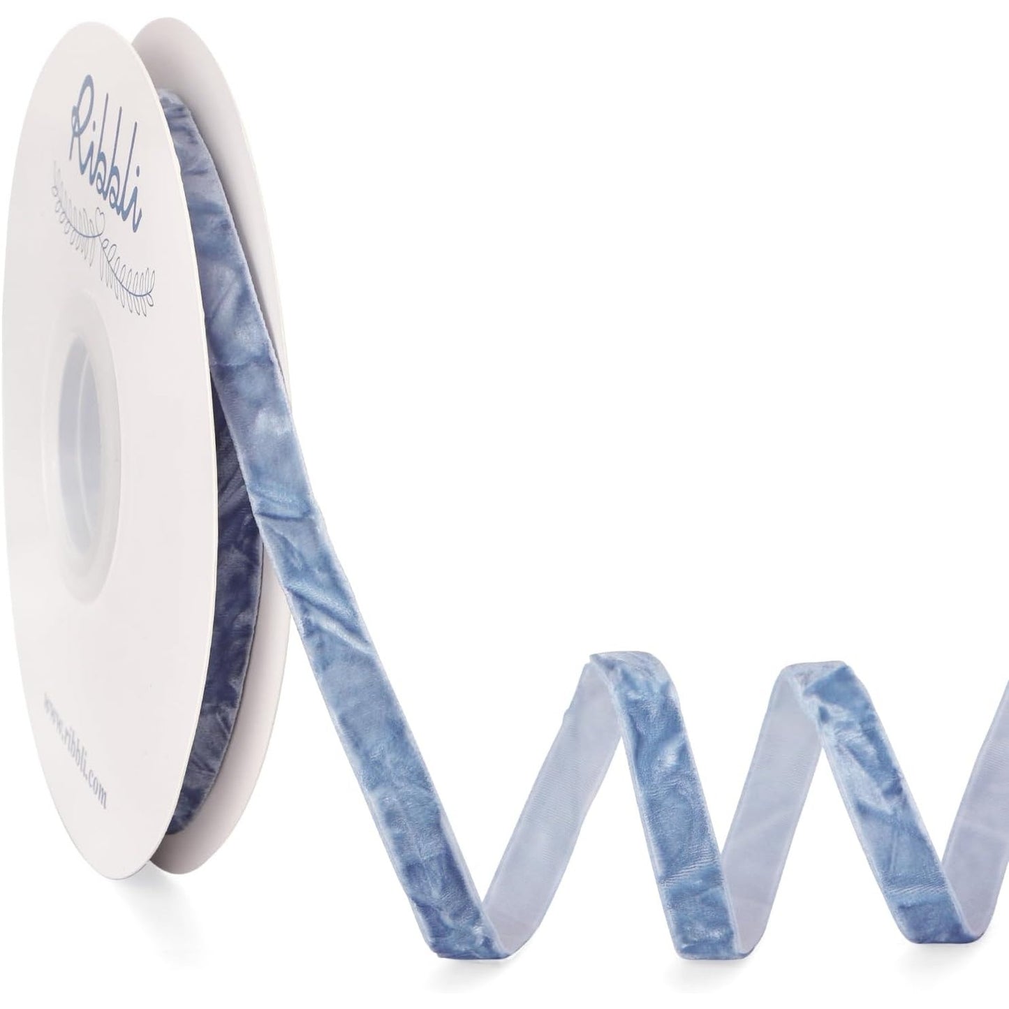 Ribbli Dusty Blue Velvet Ribbon 3/8" x 10 Yards Crinkled Luxury Gift Wrap Craft