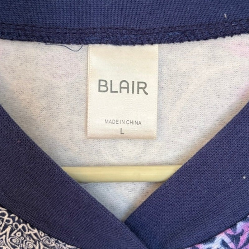 Blair Blue Snowflake Snap Front Fleece Jacket Women's L Winter Cardigan