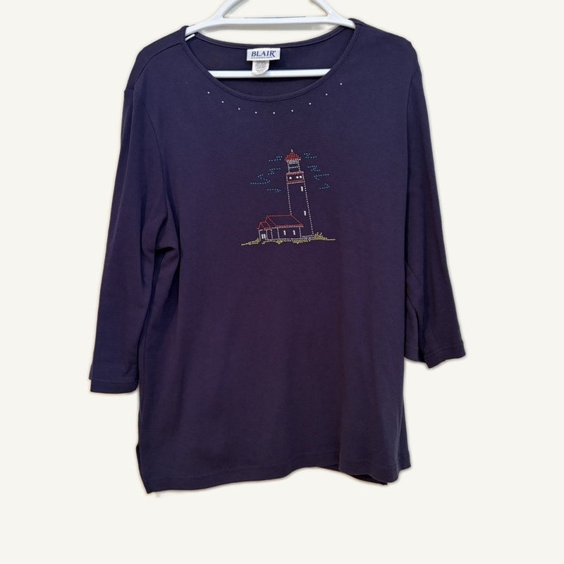 Blair Lighthouse Top & Anthony Richard Striped Cardigan Set L Navy Red