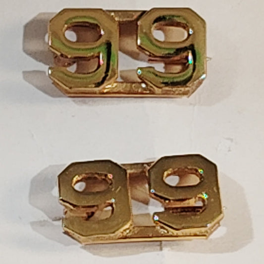 Early/Mid 1900s Brass C-Clasp "99" Collar Devices 3/8"H Hat / Lapel Pins Set