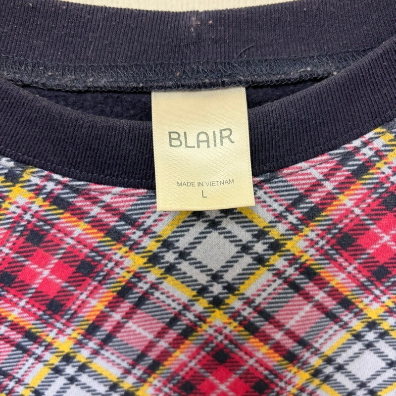 Blair Women's Navy & Multicolor Plaid Pullover Sweatshirt - Size L