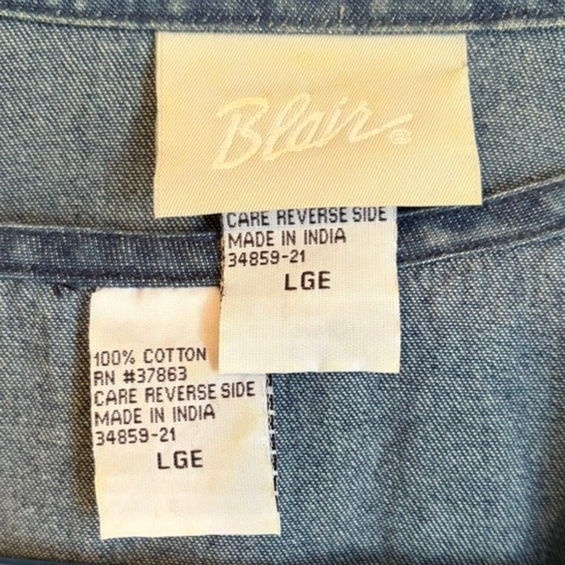 Blair Women's 2-Piece Denim Tank Top & Button-Up Shirt Floral Embroidered L