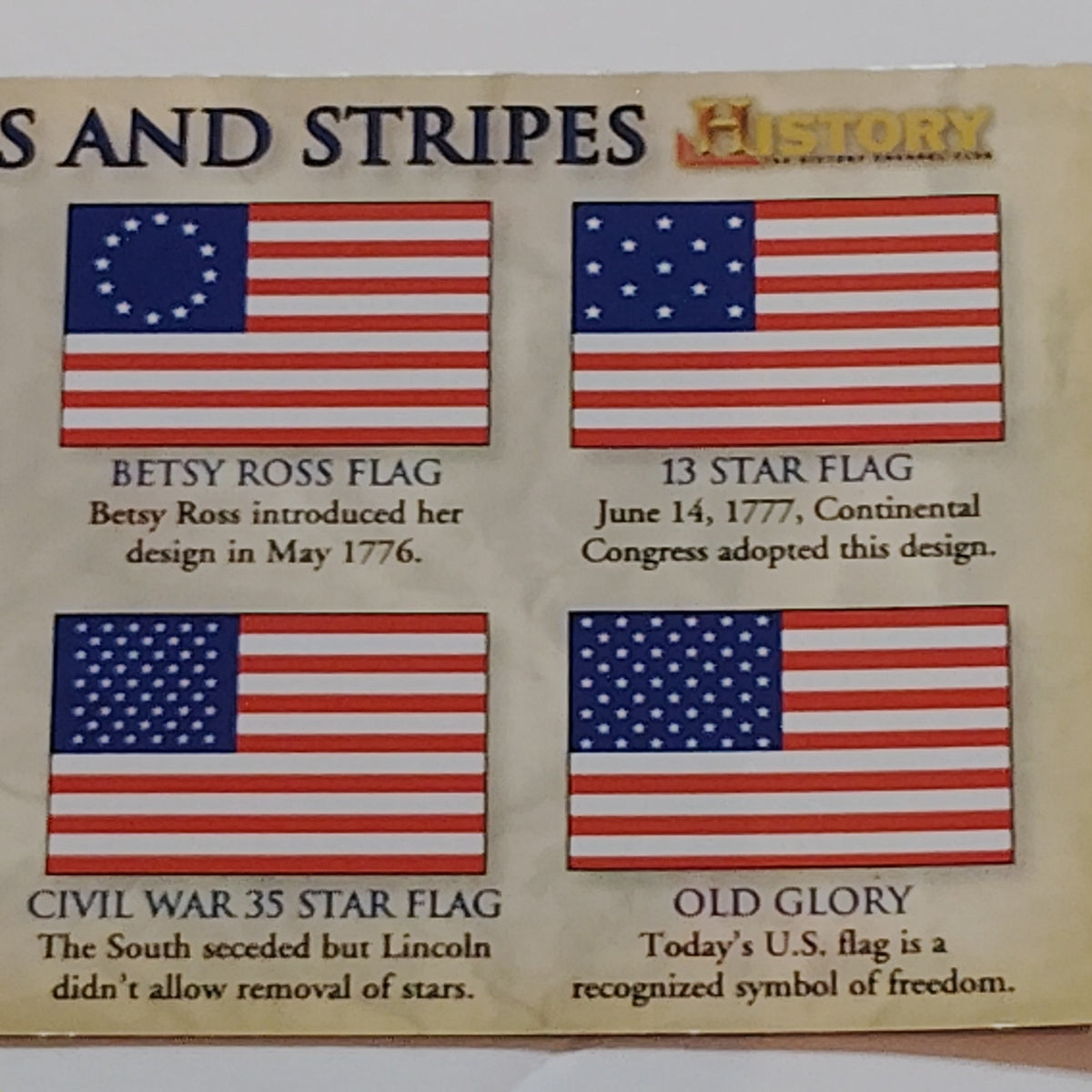 History Channel Club U.S. Flag Evolution Magnet 4.5x2.75 Educational