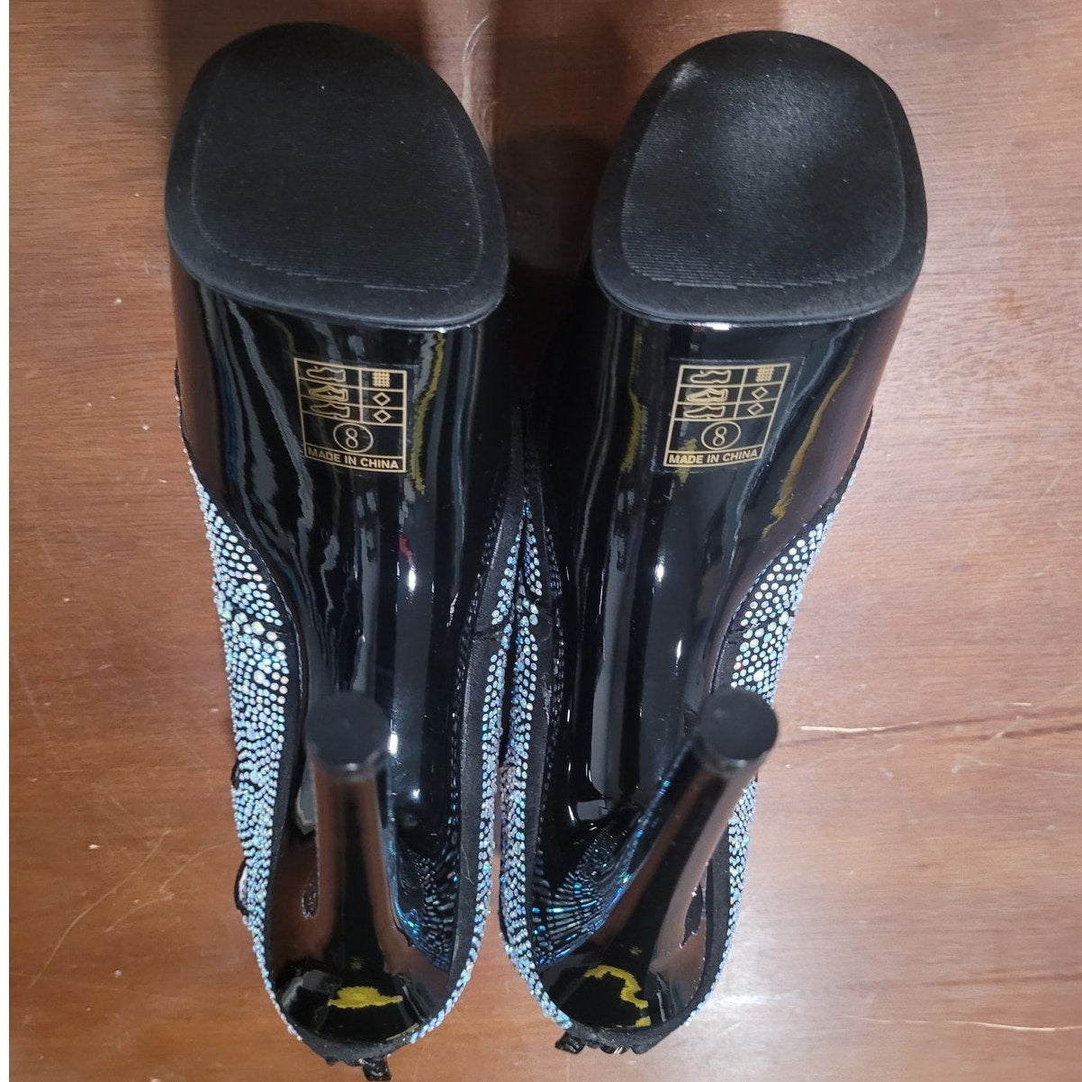 Ellie Shoes Black Ankle Boots w/ Rhinestones 709-WENDY Size 8, Platform Stiletto