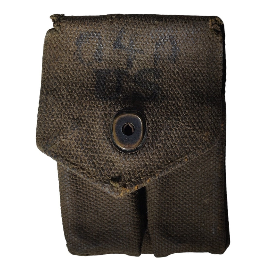 1952 U.S. M1 Carbine Magazine Pouch – Dual Pocket – RAU Fastener – Thick OD Canvas – Korean War Era