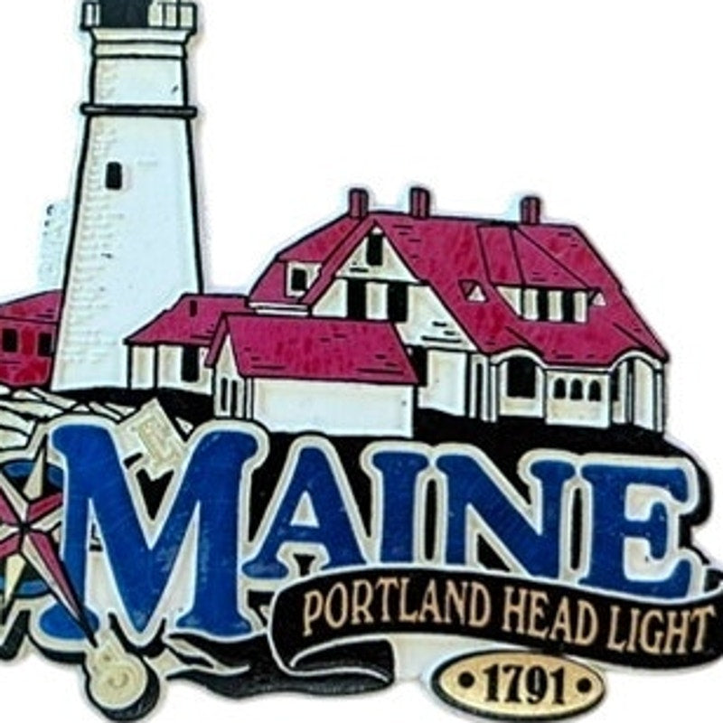 Maine Portland Head Light 3D PVC Fridge Magnet Compass Rose 3.75x3.75