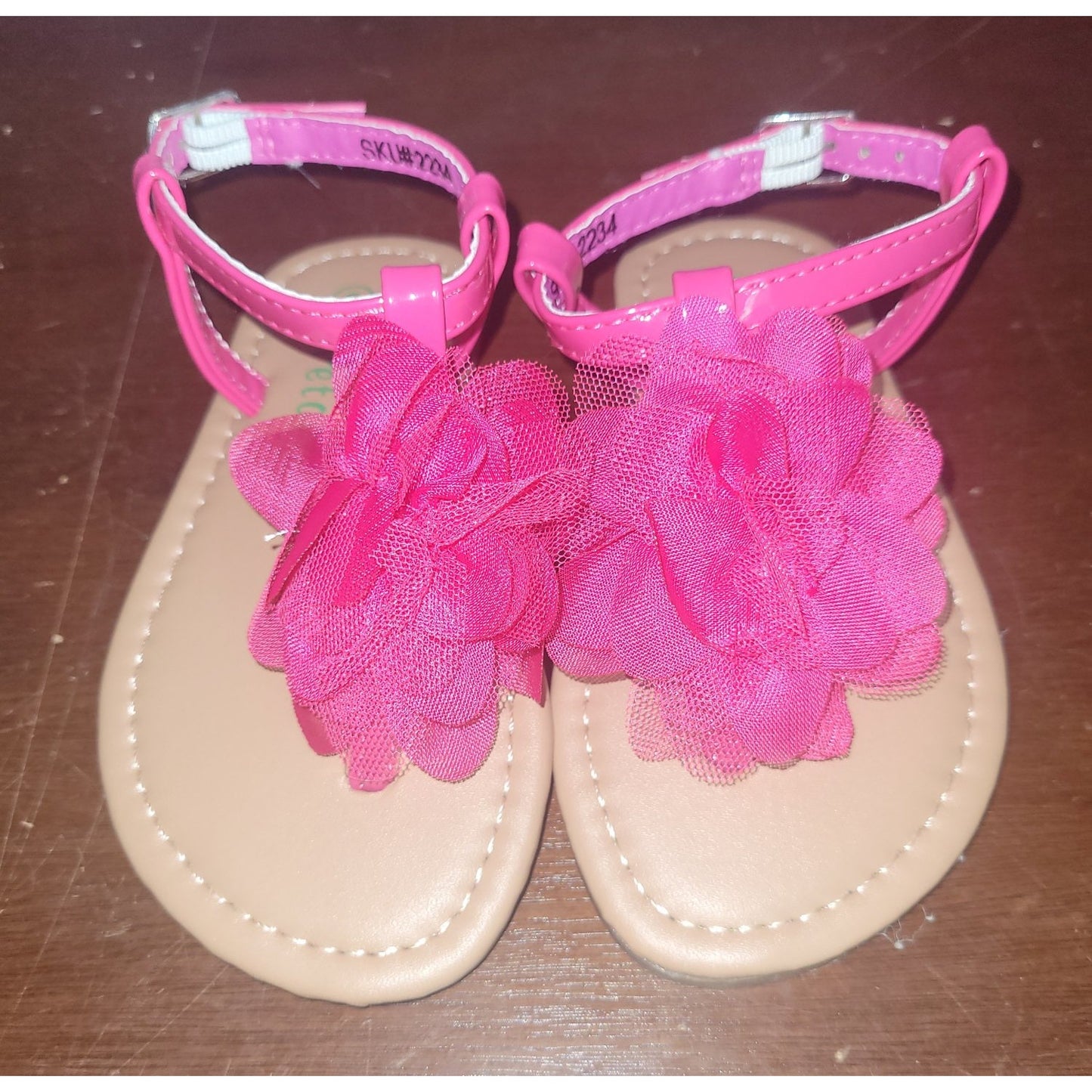Petalia Toddler Girls' Sandals, 7,  Fuchsia Patent - Fuchsia Mesh Flower Sandal