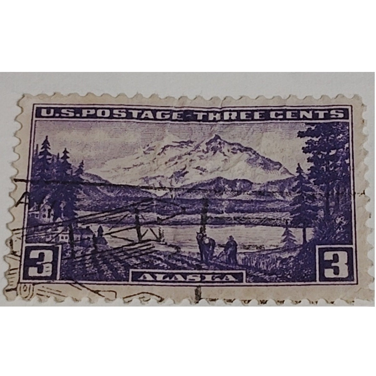 1937 3¢ Alaska Territory Stamp – Scott #800 – Canceled – Violet – Denali Scene