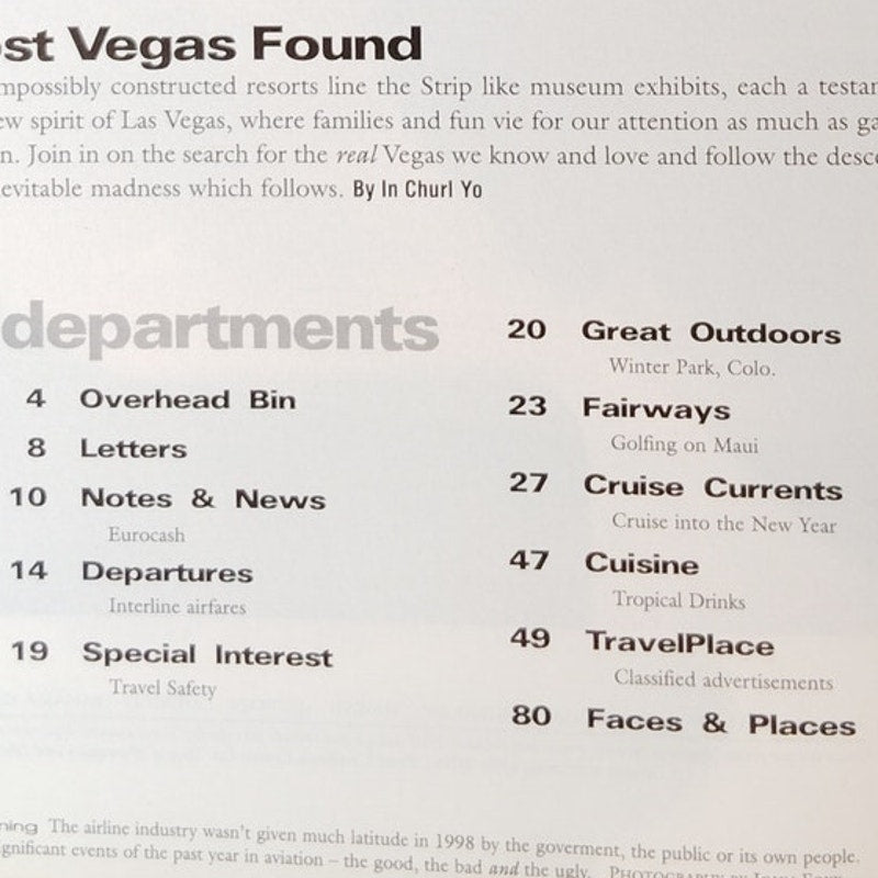 Interline Adventures Magazine Jan/Feb 1999, Year in Review 1998,  Panama, Vegas