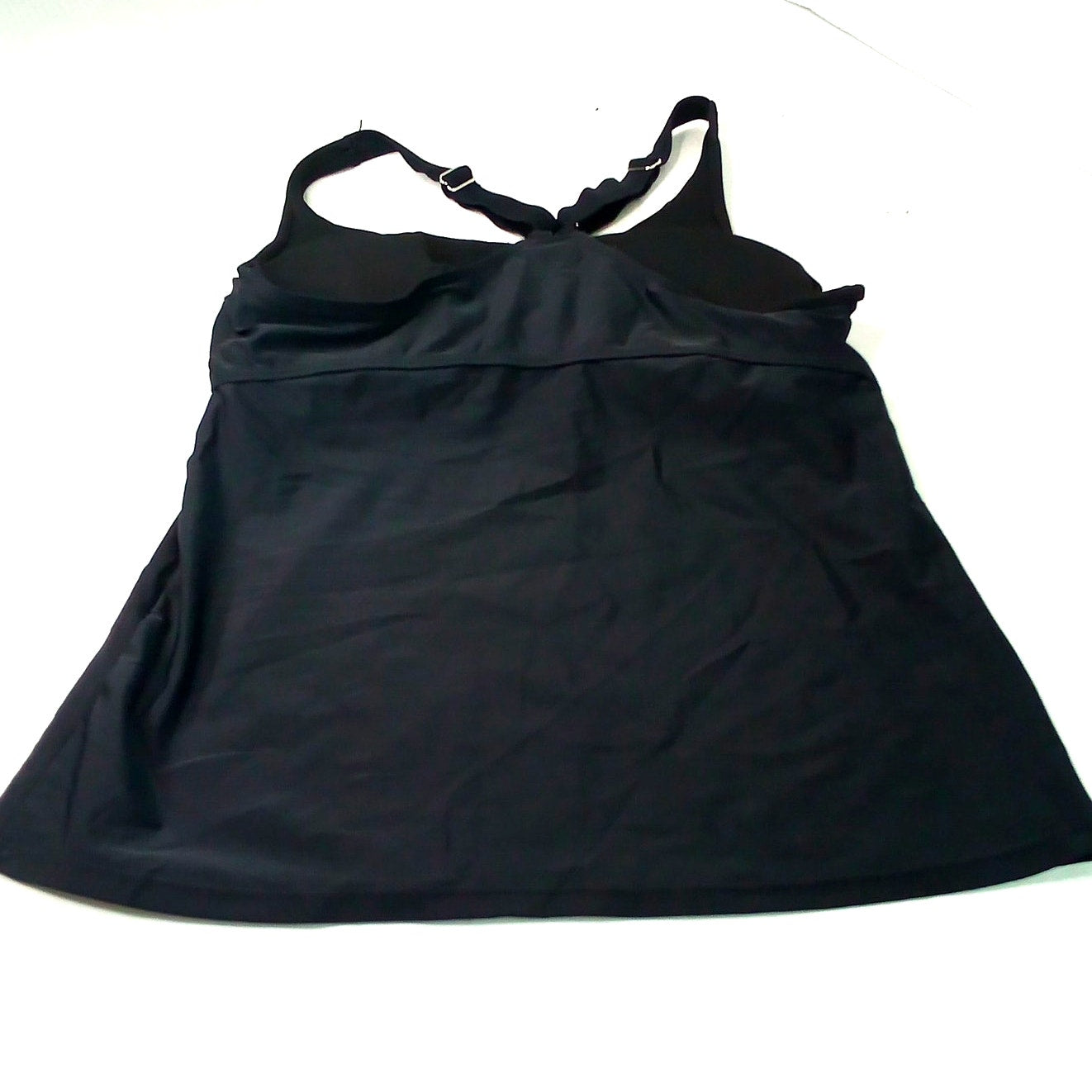Yonique Black Tankini Swim Top Women’s Large Ruched Bust Crisscross Back NWT