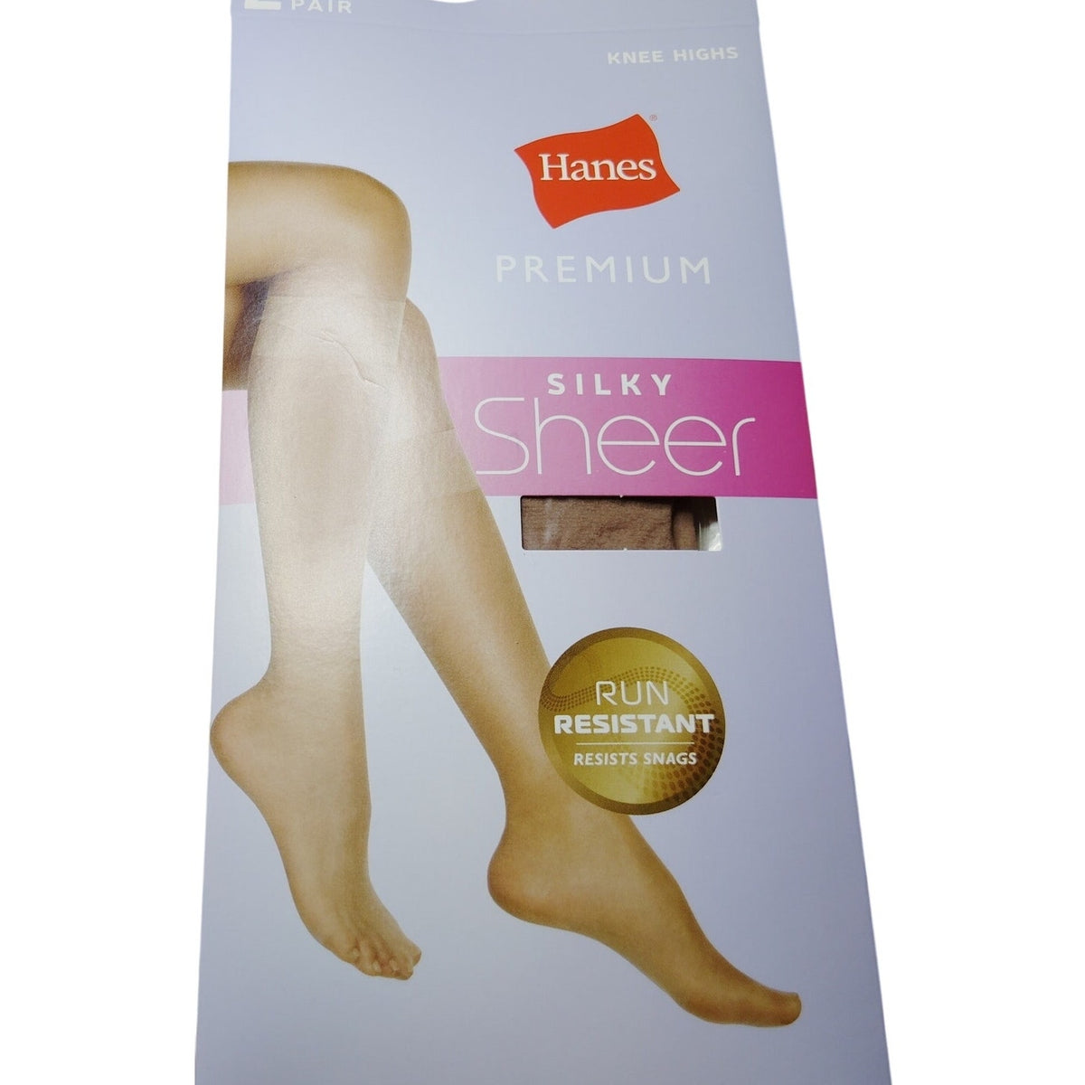 Hanes Silk Reflections Silky Sheer Nude Knee Highs Medium 2-Pair Run Resistant