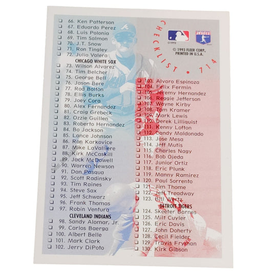 Checklist 1-130, #714, 1994 Fleer Major League Baseball Checklist Card