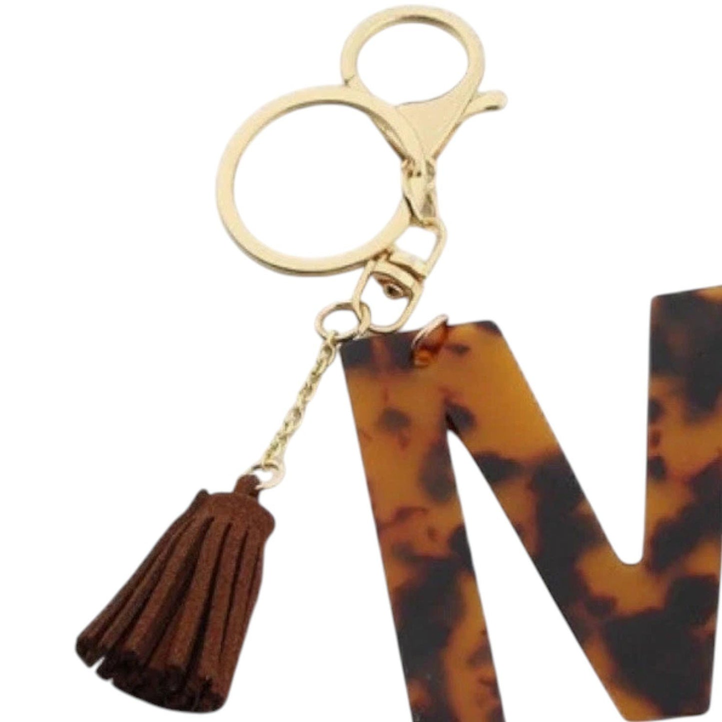 Modern Expressions Keychain – Letter “M” Brown Marble Tassel Fob