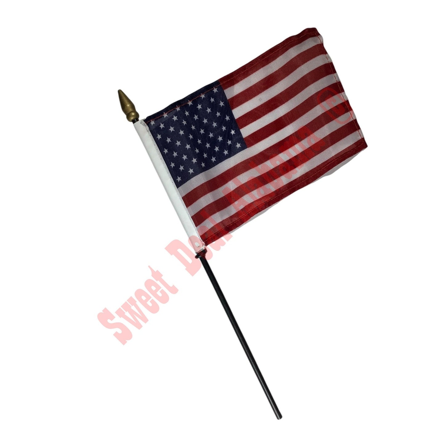 3-PK Flags, United States Flags- 6"W x 4"H Poly Flags on 11" Black Plastic Staff
