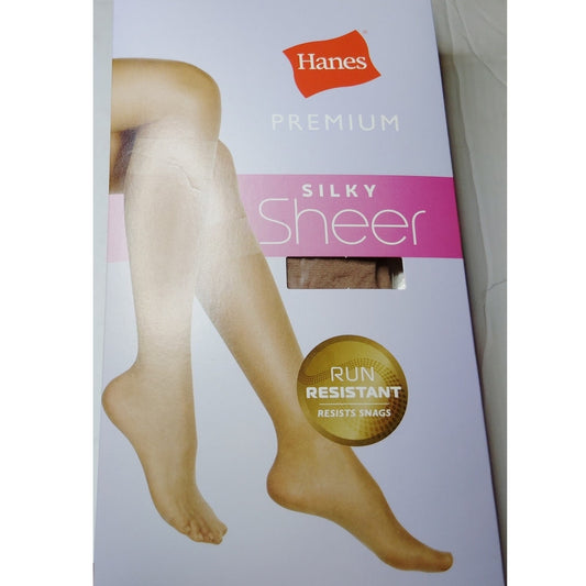 Hanes Silk Reflections Silky Sheer Run Resistant Nude Knee Highs Large  2-Pair