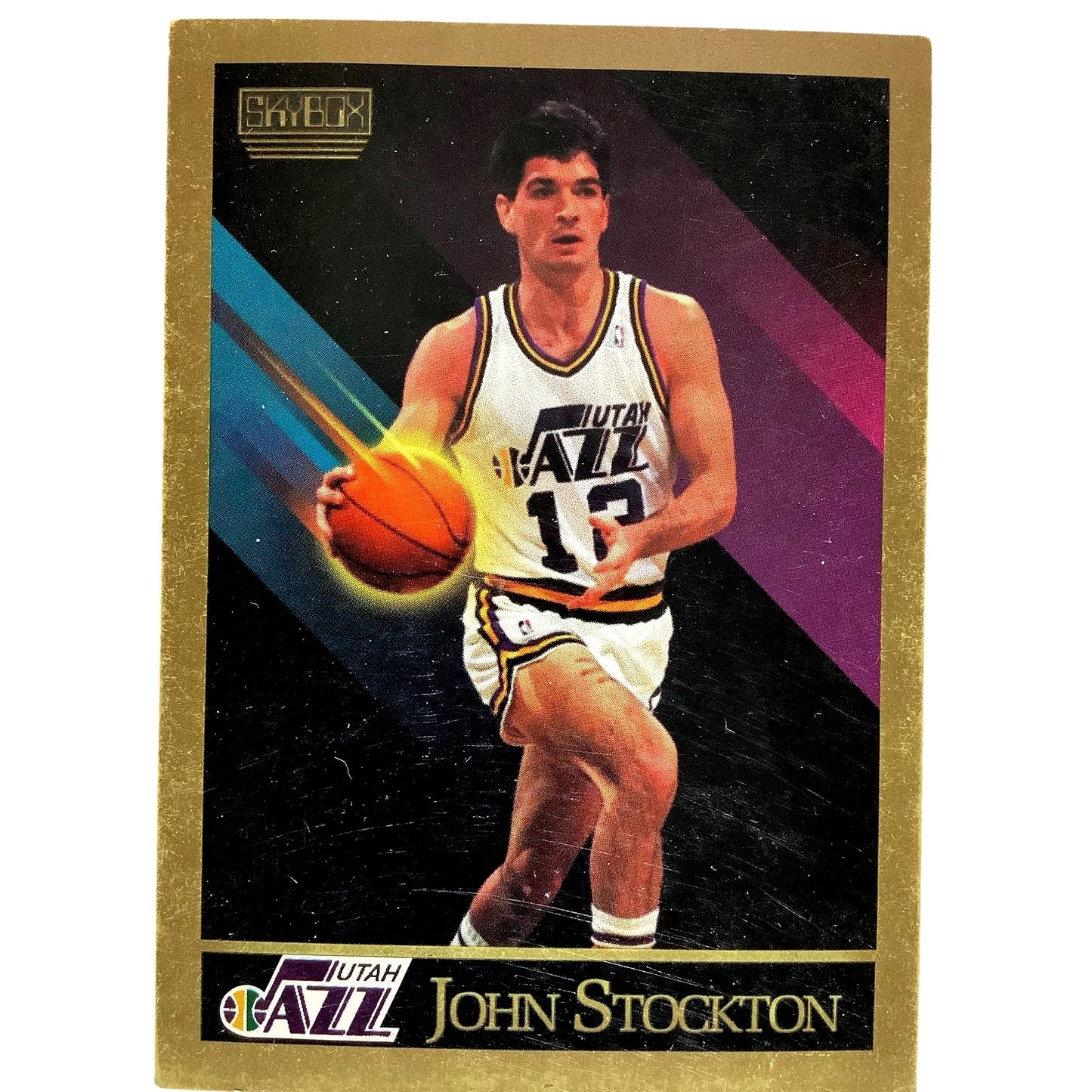 John Stockton, Utah Jazz, 1990 NBA SkyBox Card 284, EXC