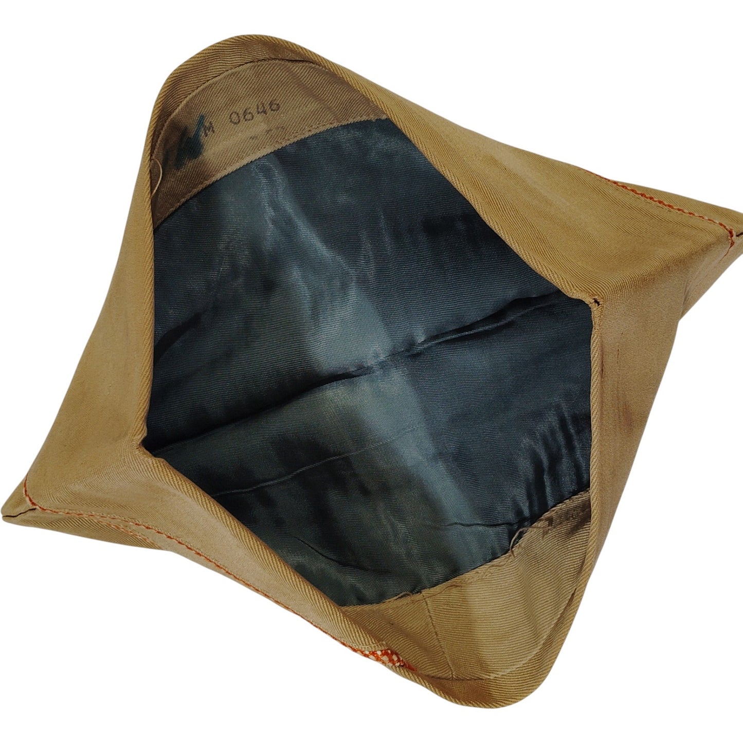 WWII Khaki Overseas Garrison Cap w/ Piping – Untagged, 10-1/2"L (Approx. 6-7/8)