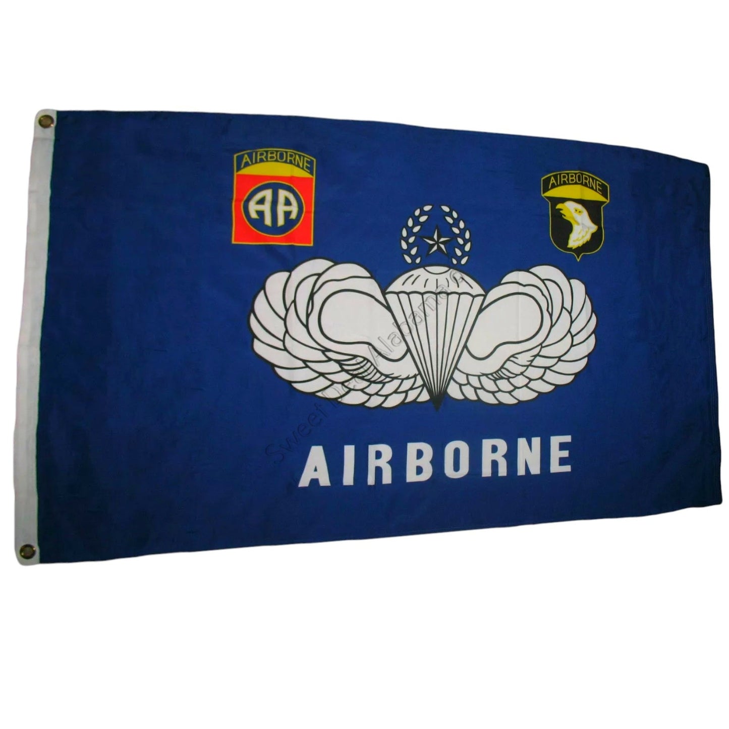 Airborne Parachute w/ Insignia's, Blue Background 3' x 5' Poly Flag / Banner