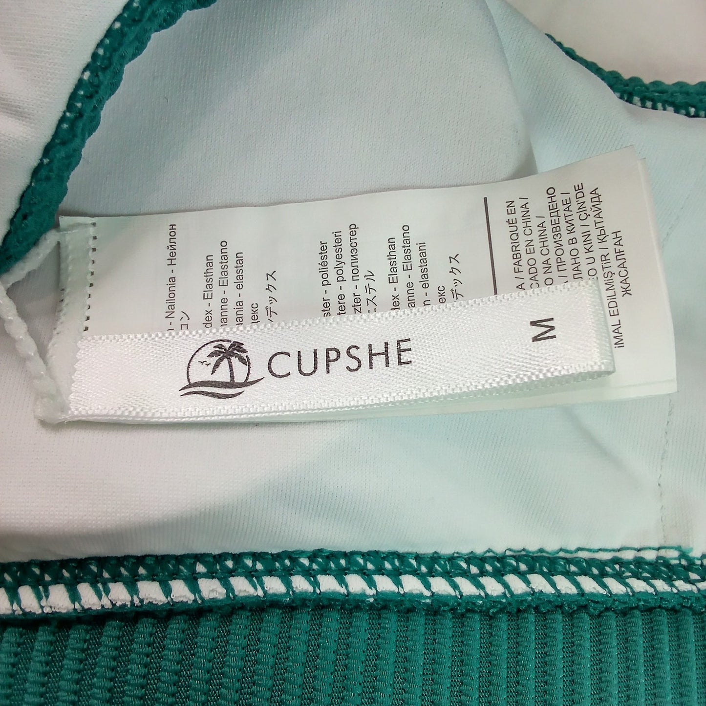 Cupshe Ribbed Scoop Neck Bikini Top, Green, Cutout Swim Women’s Medium