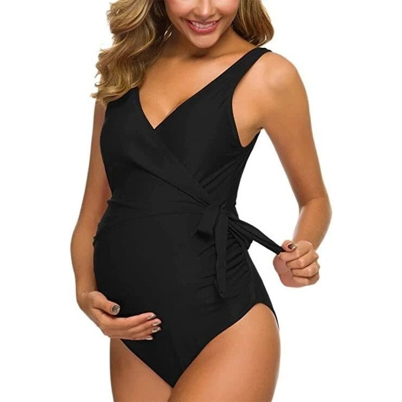 Tempotrek Maternity One Piece Swimsuit Black Ruched V Neck Adjustable Women’s L
