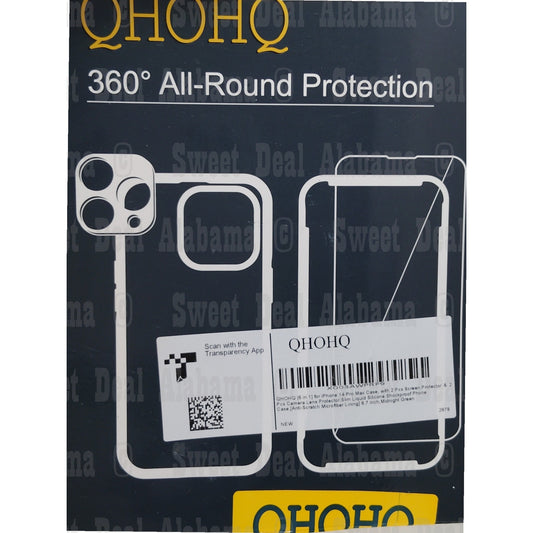 QHOQHO Cellphone Case w/ 2 Screen Protectors For iPhone 14 Pro Max, Color: Midnight Green