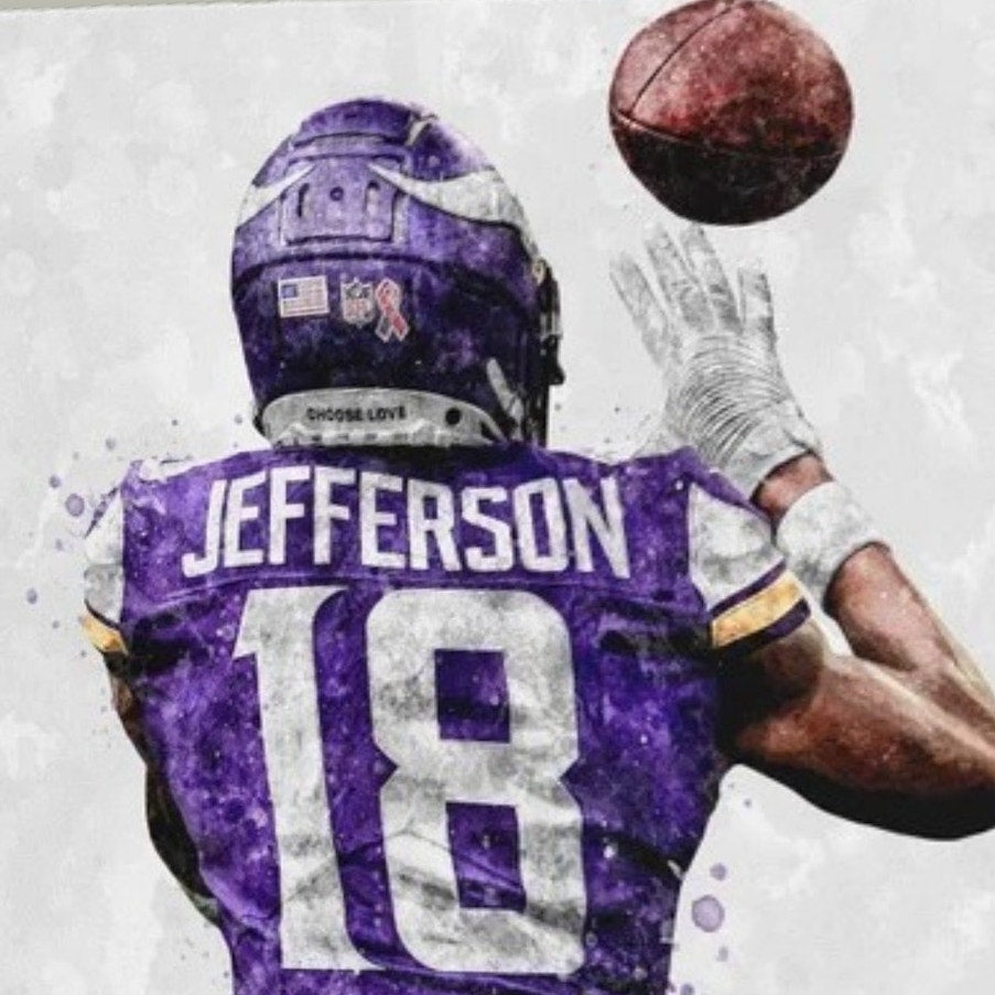 Minnesota Vikings #18 Justin Jefferson – 12” x 18” Canvas Print – Unframed