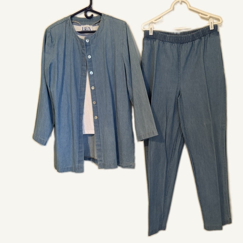 Vintage BFA Classics Willow Ridge 3PC Cotton Denim Set Top Pants Size 16 L