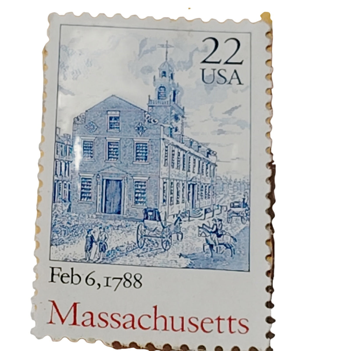 1988 Massachusetts Statehood 22 Cent Stamp - Old State House Blue & White