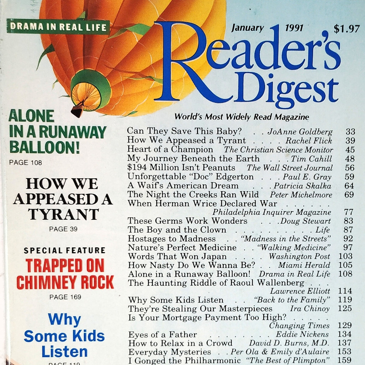 Reader's Digest Magazine January 1991 Vintage "Doc" Edgarton Back Issue