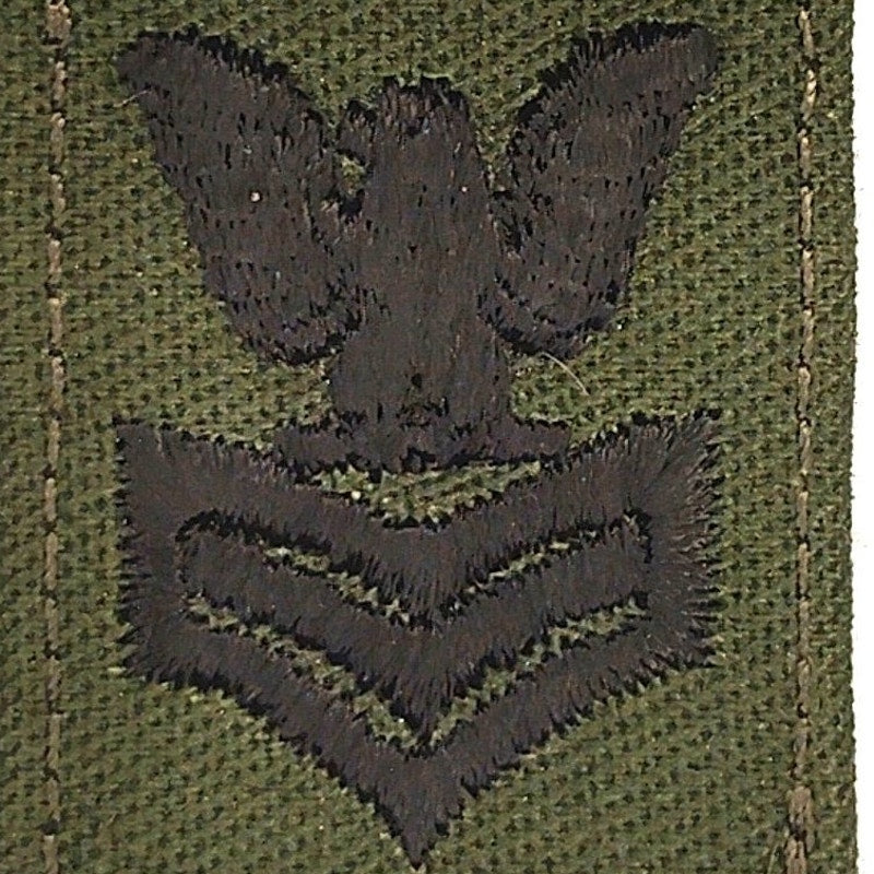 VTG US Navy Petty Officer First Class PO1 E‑6 Patch ODG Black TE 1‑3/4" × 1‑1/8"